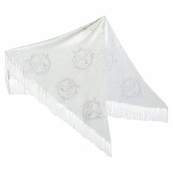 Hermes Hermés Silver Logo Printed Lurex Cotton Triangular Fringed Scarf For Women