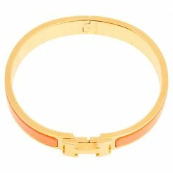 Hermes Hermès Clic H Orange Enamel Gold Plated Narrow Bracelet M For Women -Deals Hermes Store luxury women hermes used accessories p585083 004