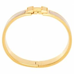 Hermes Hermès Clic H Beige Enamel Gold Plated Narrow Bracelet For Women -Deals Hermes Store luxury women hermes used accessories p585087 003