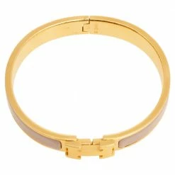Hermes Hermès Clic H Beige Enamel Gold Plated Narrow Bracelet For Women -Deals Hermes Store luxury women hermes used accessories p585087 004