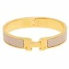 Hermes Hermès Clic H Beige Enamel Gold Plated Narrow Bracelet For Women 2 Hermes Hermès Clic H Beige Enamel Gold Plated Narrow Bracelet For Women -Deals Hermes Store luxury women hermes used accessories p585087 005