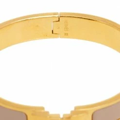Hermes Hermès Clic H Beige Enamel Gold Plated Narrow Bracelet For Women -Deals Hermes Store luxury women hermes used accessories p585087 006