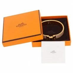 Hermes Hermès Clic H Beige Enamel Gold Plated Narrow Bracelet For Women -Deals Hermes Store luxury women hermes used accessories p585087 007