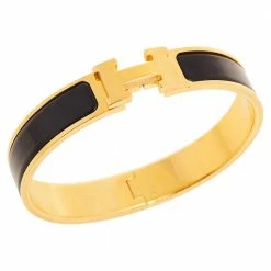 Hermes Clic H Gold Plated Black Enamel Cuff Bracelet PM For Women 11 Hermes Clic H Gold Plated Black Enamel Cuff Bracelet PM For Women -Deals Hermes Store luxury women hermes used accessories p585091 001