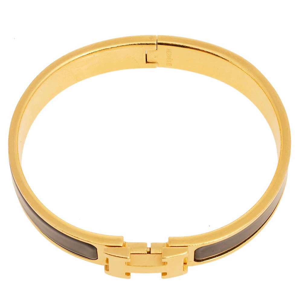 Hermes Clic H Gold Plated Black Enamel Cuff Bracelet PM For Women 7 Hermes Clic H Gold Plated Black Enamel Cuff Bracelet PM For Women - Image 5