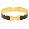 Hermes Clic H Gold Plated Black Enamel Cuff Bracelet PM For Women -Deals Hermes Store luxury women hermes used accessories p585091 005
