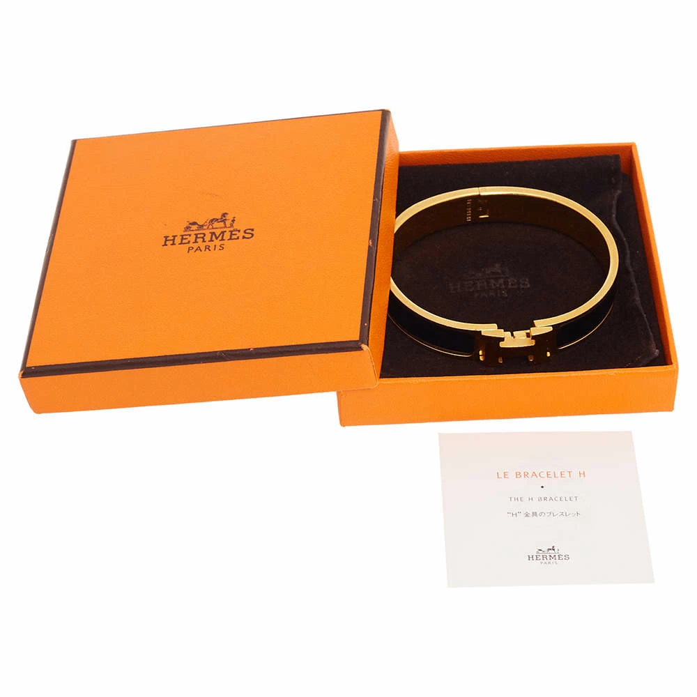 Hermes Clic H Gold Plated Black Enamel Cuff Bracelet PM For Women 9 Hermes Clic H Gold Plated Black Enamel Cuff Bracelet PM For Women - Image 7