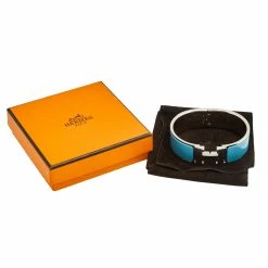 Hermes Hermès Clic Clac H Blue Enamel Palladium Plated Wide Bracelet For Women -Deals Hermes Store luxury women hermes used accessories p585181 001