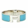 Hermes Hermès Clic Clac H Blue Enamel Palladium Plated Wide Bracelet For Women -Deals Hermes Store luxury women hermes used accessories p585181 004