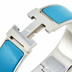 Hermes Hermès Clic Clac H Blue Enamel Palladium Plated Wide Bracelet For Women -Deals Hermes Store luxury women hermes used accessories p585181 008