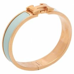 Hermes Lagoon Blue Enamel Gold Plated Clic H Bracelet For Women -Deals Hermes Store luxury women hermes used accessories p585462 004