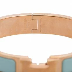 Hermes Lagoon Blue Enamel Gold Plated Clic H Bracelet For Women -Deals Hermes Store luxury women hermes used accessories p585462 005