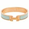 Hermes Lagoon Blue Enamel Gold Plated Clic H Bracelet For Women