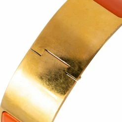 Hermes Hermès Clic Clac H Orange Enamel Gold Plated Wide Bracelet For Women -Deals Hermes Store luxury women hermes used accessories p585547 001