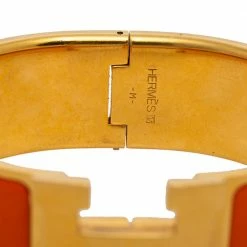Hermes Hermès Clic Clac H Orange Enamel Gold Plated Wide Bracelet For Women -Deals Hermes Store luxury women hermes used accessories p585547 007
