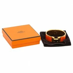 Hermes Hermès Clic Clac H Orange Enamel Gold Plated Wide Bracelet For Women -Deals Hermes Store luxury women hermes used accessories p585547 009