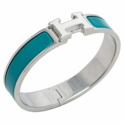 Hermes Blue Enamel Palladium Plated Clic H Bracelet For Women -Deals Hermes Store luxury women hermes used accessories p585550 002