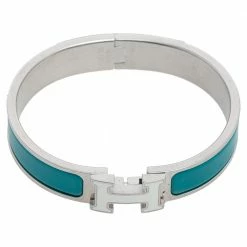 Hermes Blue Enamel Palladium Plated Clic H Bracelet For Women -Deals Hermes Store luxury women hermes used accessories p585550 005