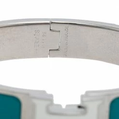 Hermes Blue Enamel Palladium Plated Clic H Bracelet For Women -Deals Hermes Store luxury women hermes used accessories p585550 006