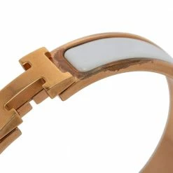 Hermes White Enamel Gold Plated Clic H Bracelet For Women -Deals Hermes Store luxury women hermes used accessories p585551 002