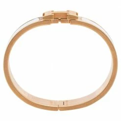 Hermes White Enamel Gold Plated Clic H Bracelet For Women -Deals Hermes Store luxury women hermes used accessories p585551 005