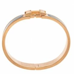 Hermes Grey Enamel Gold Plated Clic H Bracelet For Women -Deals Hermes Store luxury women hermes used accessories p585554 003