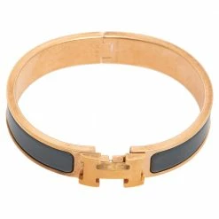 Hermes Grey Enamel Gold Plated Clic H Bracelet For Women -Deals Hermes Store luxury women hermes used accessories p585554 004