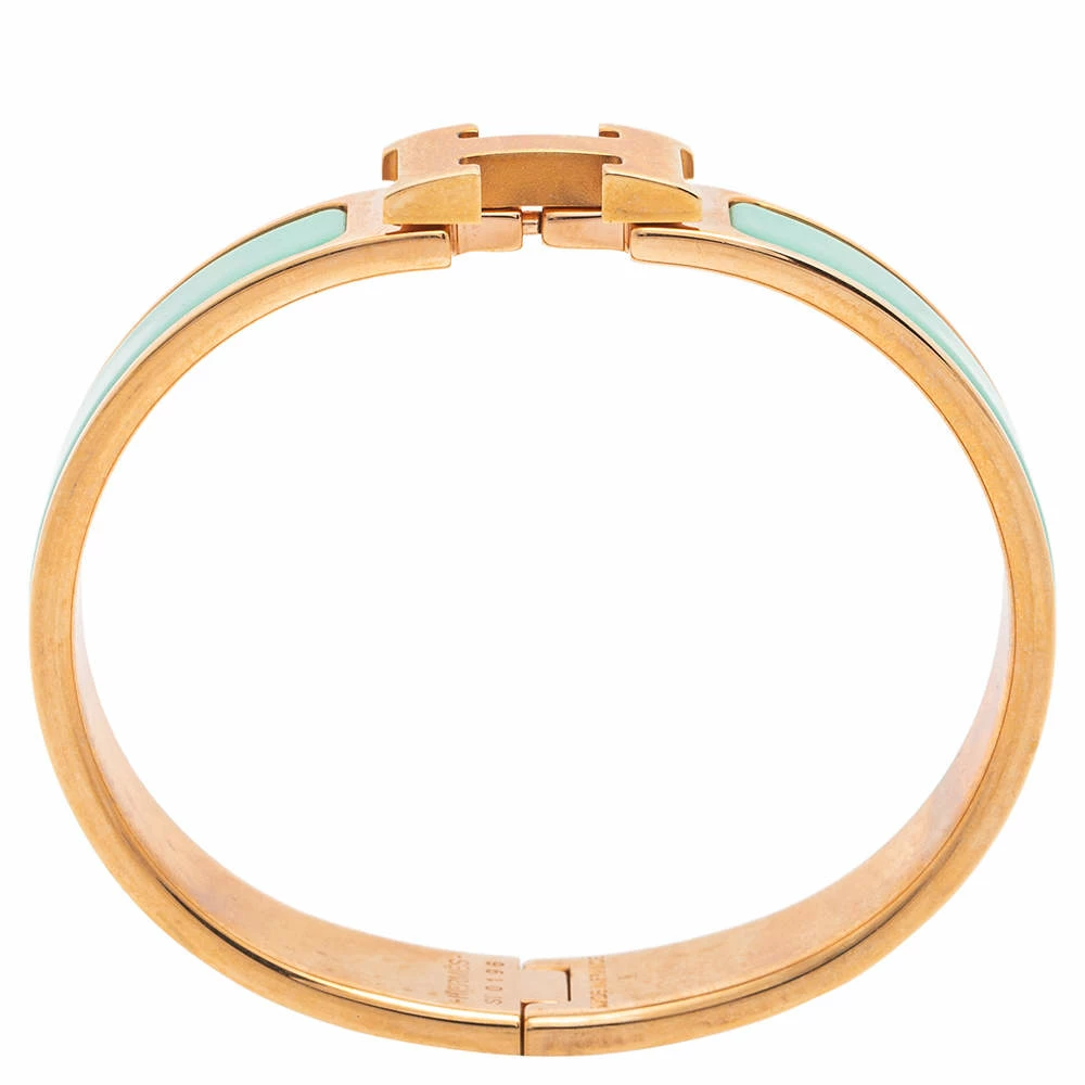 Hermes Blue Enamel Gold Plated Clic H Bracelet For Women 6 Hermes Blue Enamel Gold Plated Clic H Bracelet For Women - Image 4