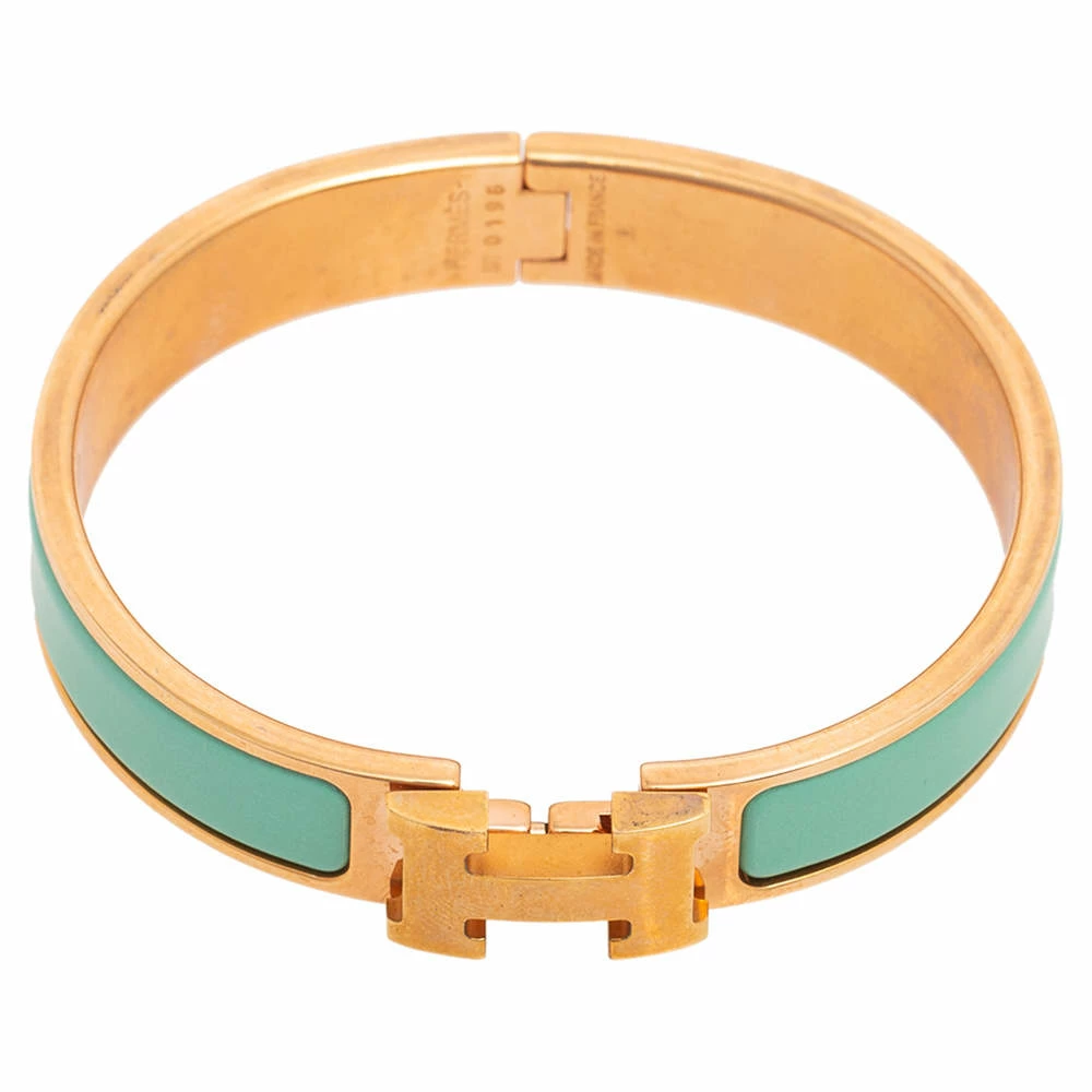Hermes Blue Enamel Gold Plated Clic H Bracelet For Women 7 Hermes Blue Enamel Gold Plated Clic H Bracelet For Women - Image 5
