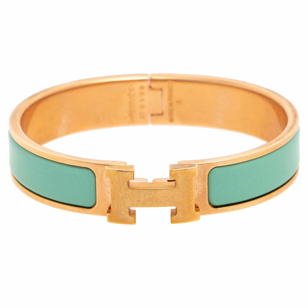 Hermes Blue Enamel Gold Plated Clic H Bracelet For Women 3 Hermes Blue Enamel Gold Plated Clic H Bracelet For Women