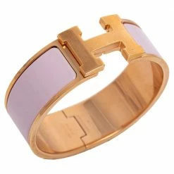 Hermes Pink Enamel Gold Plated Clic Clac H Bracelet For Women -Deals Hermes Store luxury women hermes used accessories p585556 001