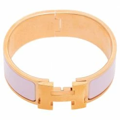 Hermes Pink Enamel Gold Plated Clic Clac H Bracelet For Women -Deals Hermes Store luxury women hermes used accessories p585556 005