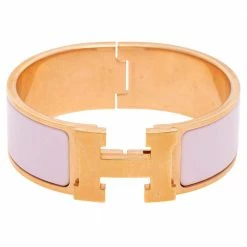 Hermes Pink Enamel Gold Plated Clic Clac H Bracelet For Women