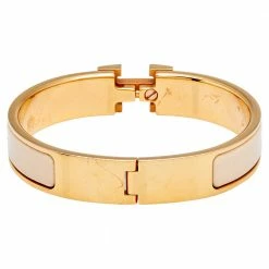 Hermes Hermès Clic H Cream Enamel Rose Gold Plated Narrow Bracelet For Women -Deals Hermes Store luxury women hermes used accessories p586178 002