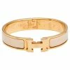 Hermes Hermès Clic H Cream Enamel Rose Gold Plated Narrow Bracelet For Women 2 Hermes Hermès Clic H Cream Enamel Rose Gold Plated Narrow Bracelet For Women -Deals Hermes Store luxury women hermes used accessories p586178 003