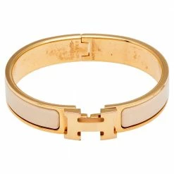 Hermes Hermès Clic H Cream Enamel Rose Gold Plated Narrow Bracelet For Women -Deals Hermes Store luxury women hermes used accessories p586178 004