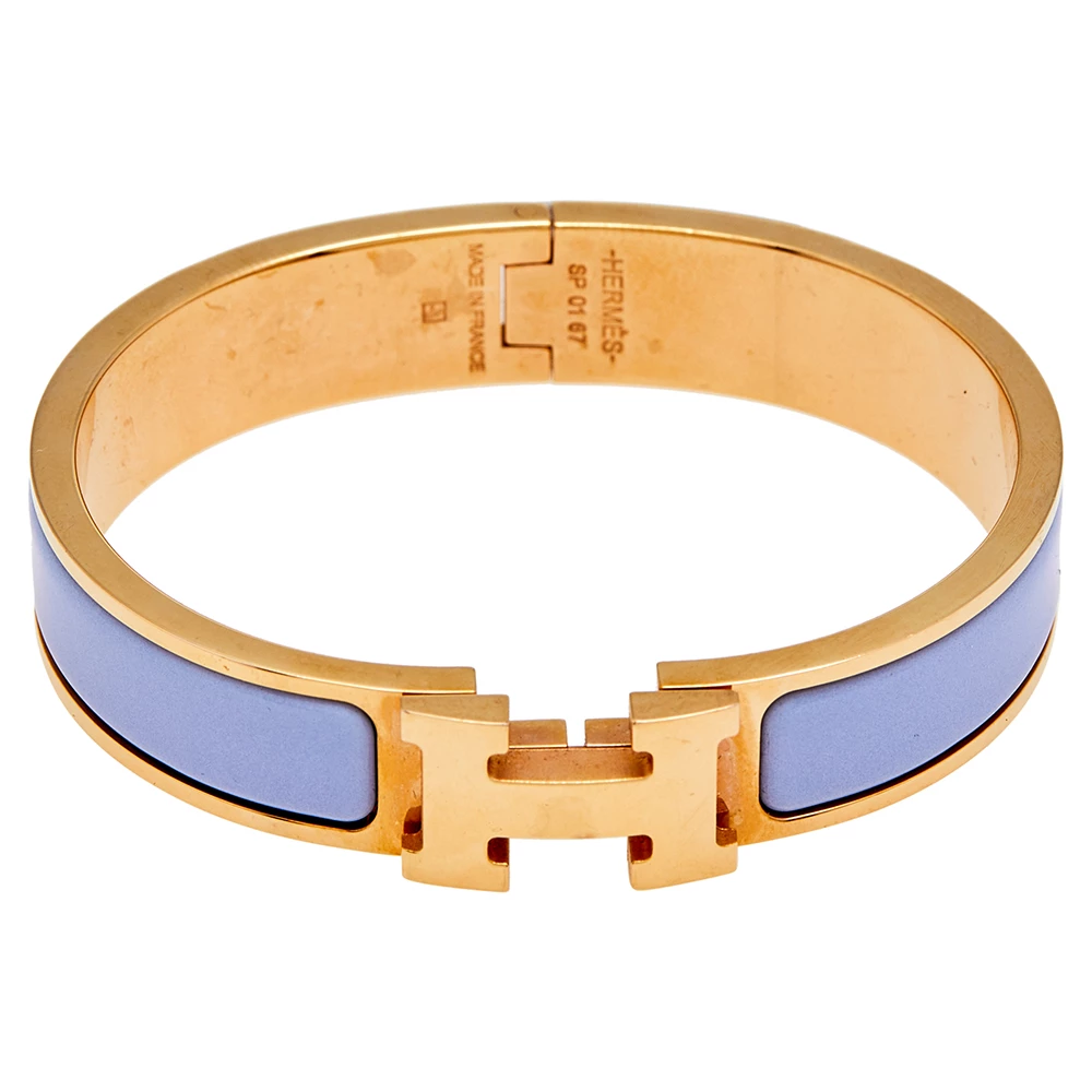 Hermes Hermès Clic H Lilac Enamel Rose Gold Plated Narrow Bracelet For Women 7 Hermes Hermès Clic H Lilac Enamel Rose Gold Plated Narrow Bracelet For Women - Image 5