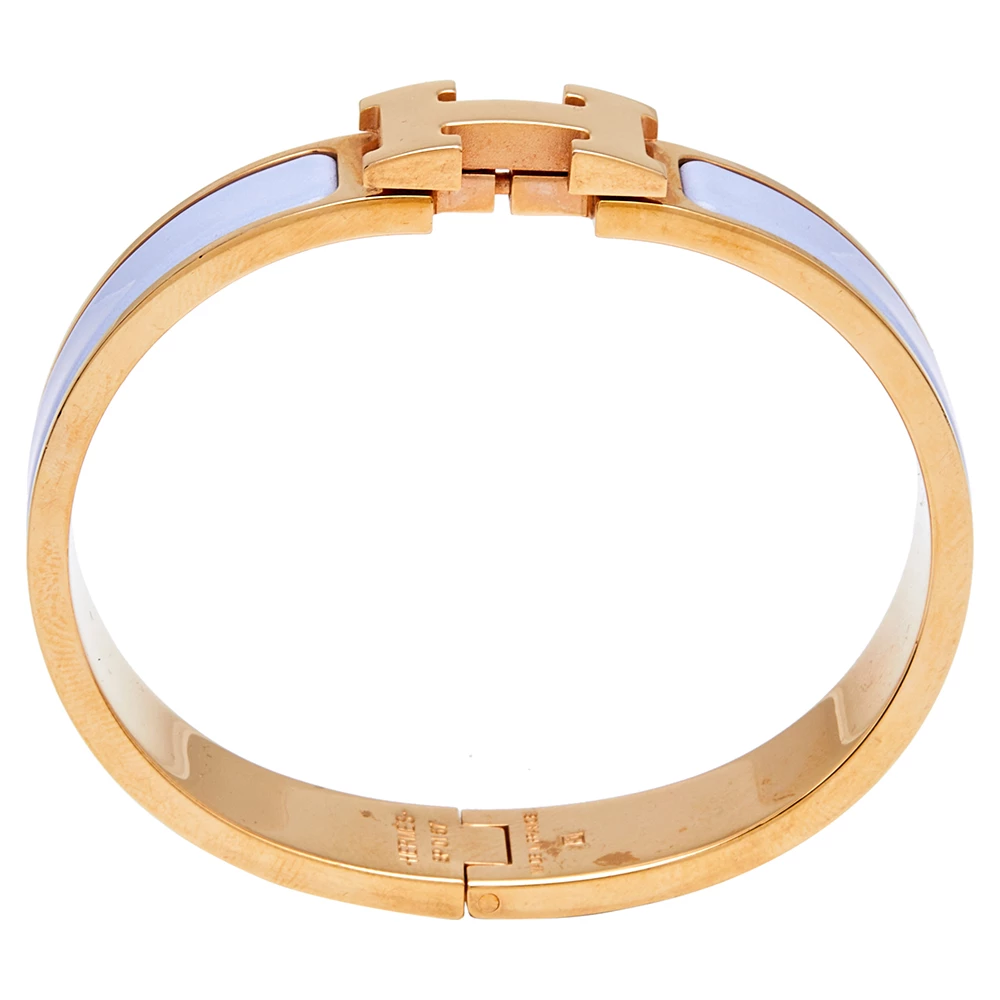 Hermes Hermès Clic H Lilac Enamel Rose Gold Plated Narrow Bracelet For Women 6 Hermes Hermès Clic H Lilac Enamel Rose Gold Plated Narrow Bracelet For Women - Image 4