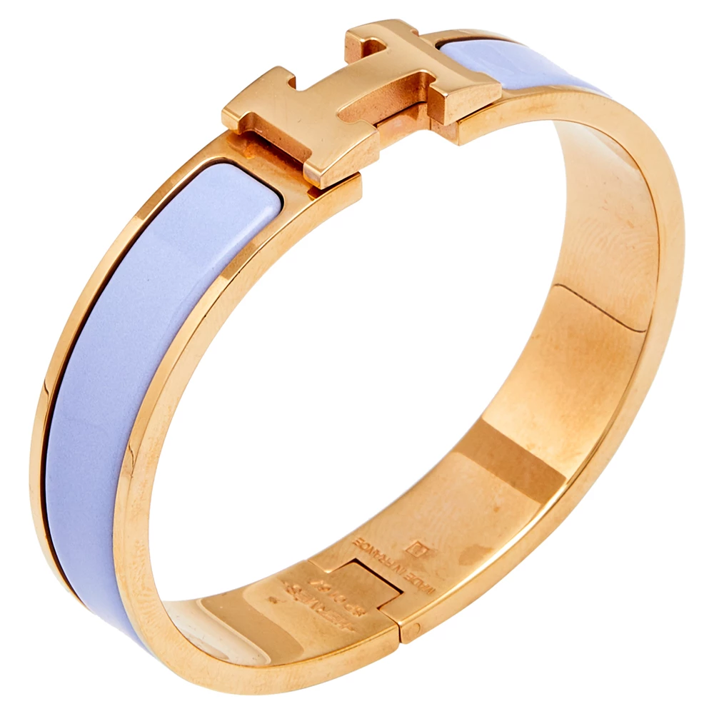 Hermes Hermès Clic H Lilac Enamel Rose Gold Plated Narrow Bracelet For Women 4 Hermes Hermès Clic H Lilac Enamel Rose Gold Plated Narrow Bracelet For Women - Image 2