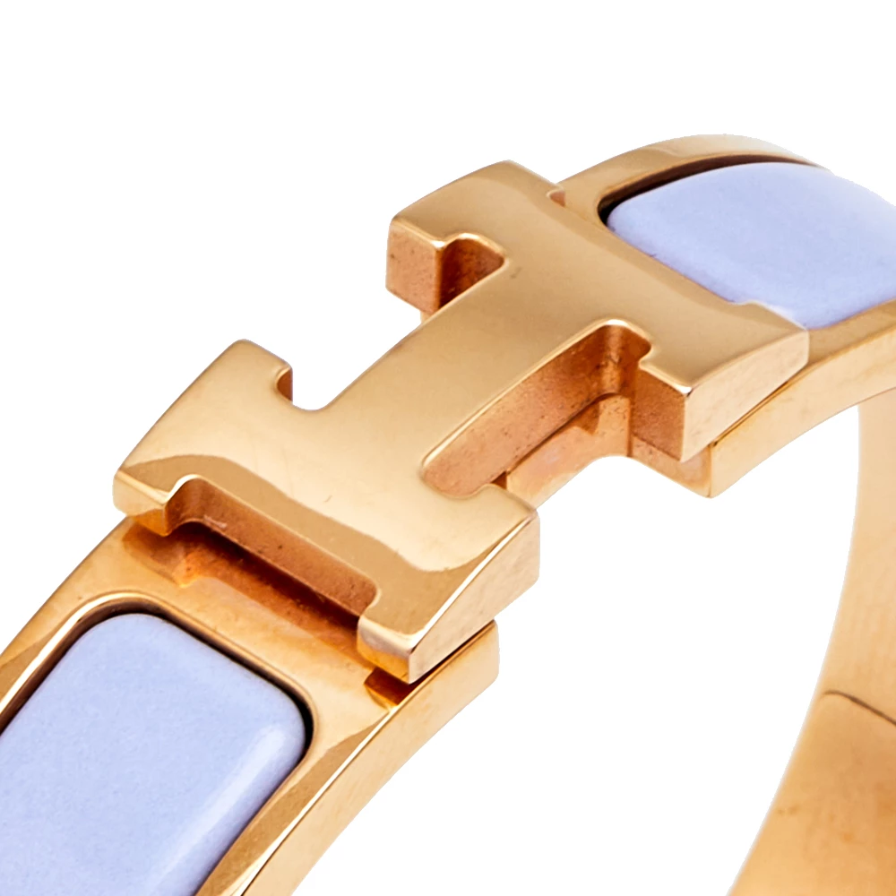 Hermes Hermès Clic H Lilac Enamel Rose Gold Plated Narrow Bracelet For Women 5 Hermes Hermès Clic H Lilac Enamel Rose Gold Plated Narrow Bracelet For Women - Image 3