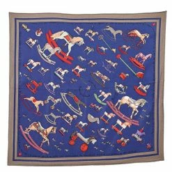 Hermes Hermès Blue Raconte Moi Le Cheval Silk Gavroche Scarf For Women