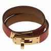 Hermes Kelly Double Tour Gold Plated Capucine Leather Bracelet For Women -Deals Hermes Store luxury women hermes used accessories p58918 0001