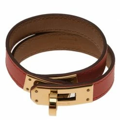 Hermes Kelly Double Tour Gold Plated Capucine Leather Bracelet For Women
