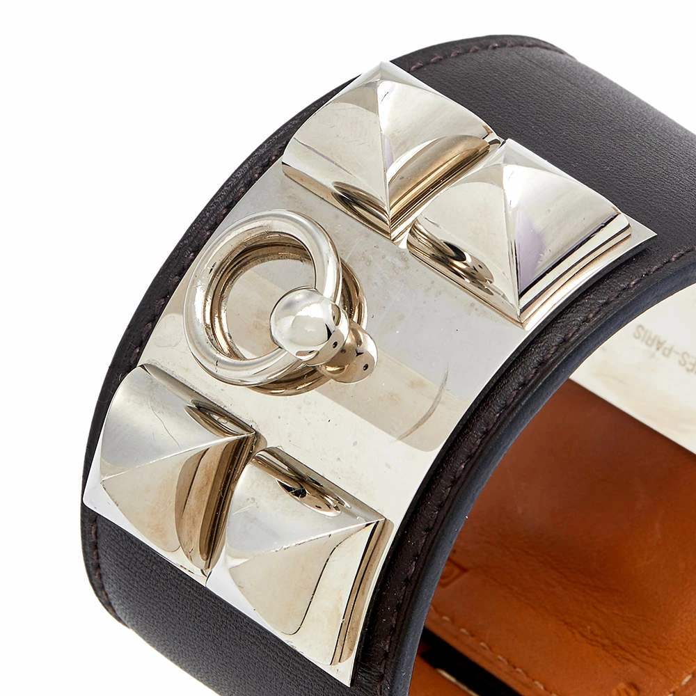 Hermes Hermès Collier De Chien Dark Brown Leather Cuff Bracelet S For Women 5 Hermes Hermès Collier De Chien Dark Brown Leather Cuff Bracelet S For Women - Image 3
