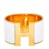 Hermes Hermès Clic Clac H White Enamel Gold Plated Extra Wide Bracelet For Women -Deals Hermes Store luxury women hermes used accessories p589403 001