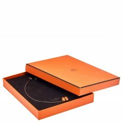 Hermes Hermès Rose Gold Plated Omega Chain Orange Lacquer Pop H Pendant Necklace For Women -Deals Hermes Store luxury women hermes used accessories p589436 001