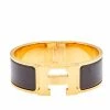 Hermes Hermès Clic Clac H Brown Enamel Gold Plated Wide Bracelet For Women 2 Hermes Hermès Clic Clac H Brown Enamel Gold Plated Wide Bracelet For Women -Deals Hermes Store luxury women hermes used accessories p589612 003