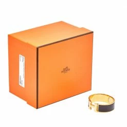Hermes Hermès Clic Clac H Brown Enamel Gold Plated Wide Bracelet For Women -Deals Hermes Store luxury women hermes used accessories p589612 007