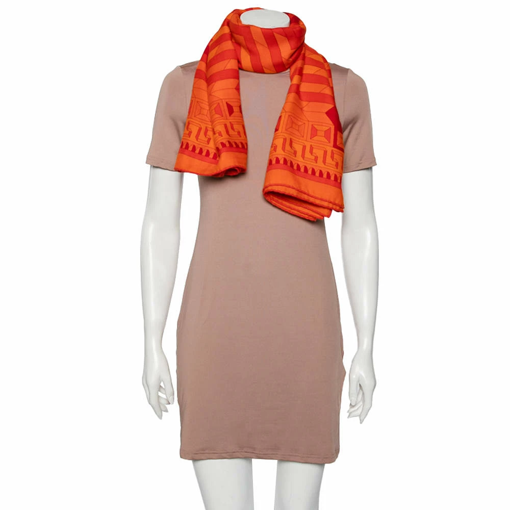 Hermes Hermès Orange Le Fil D'Ariane Cashmere Silk Shawl For Women 4 Hermes Hermès Orange Le Fil D'Ariane Cashmere Silk Shawl For Women - Image 2