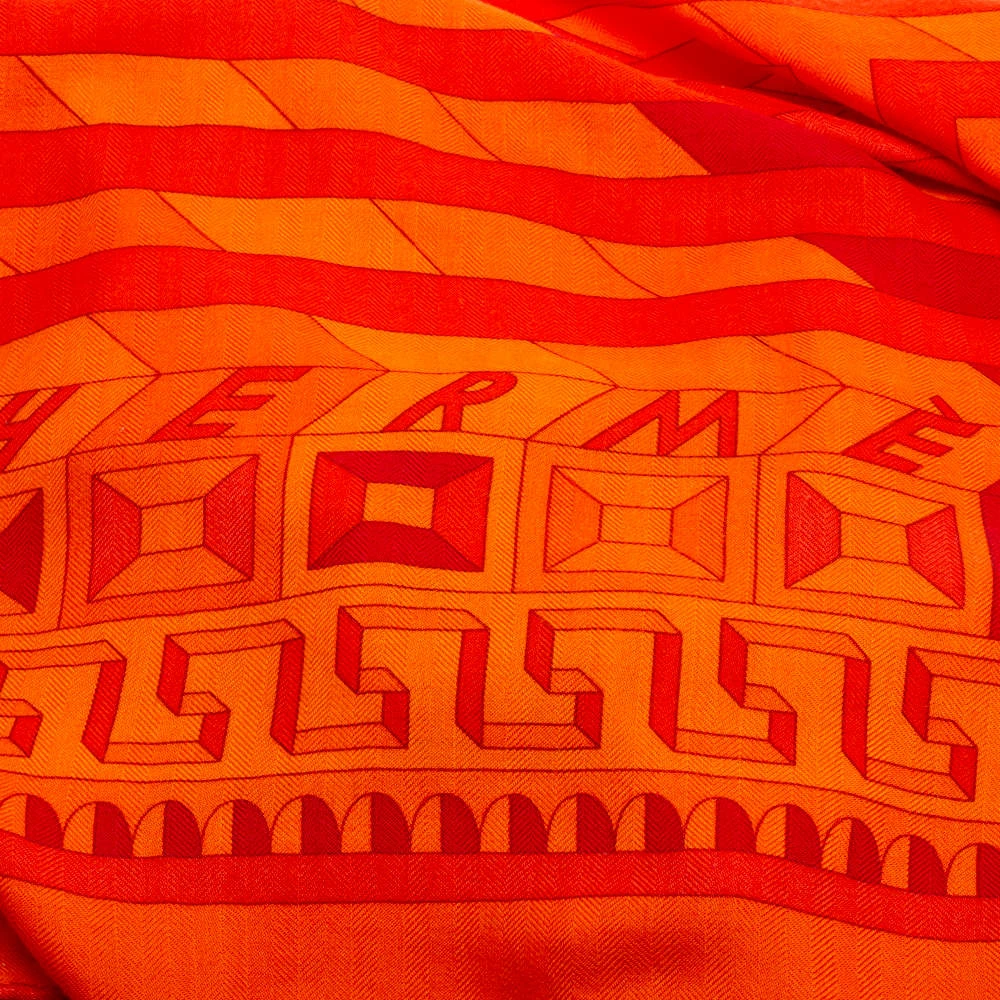Hermes Hermès Orange Le Fil D'Ariane Cashmere Silk Shawl For Women 7 Hermes Hermès Orange Le Fil D'Ariane Cashmere Silk Shawl For Women - Image 5
